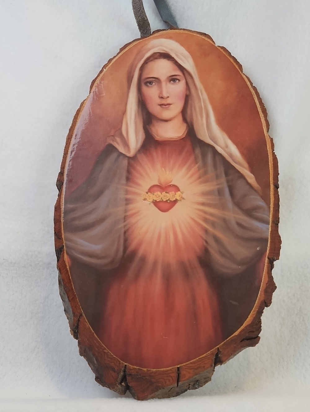 Vintage 1960's Sacred Heart of Mary Wood Plaque - Devotional Wall Art